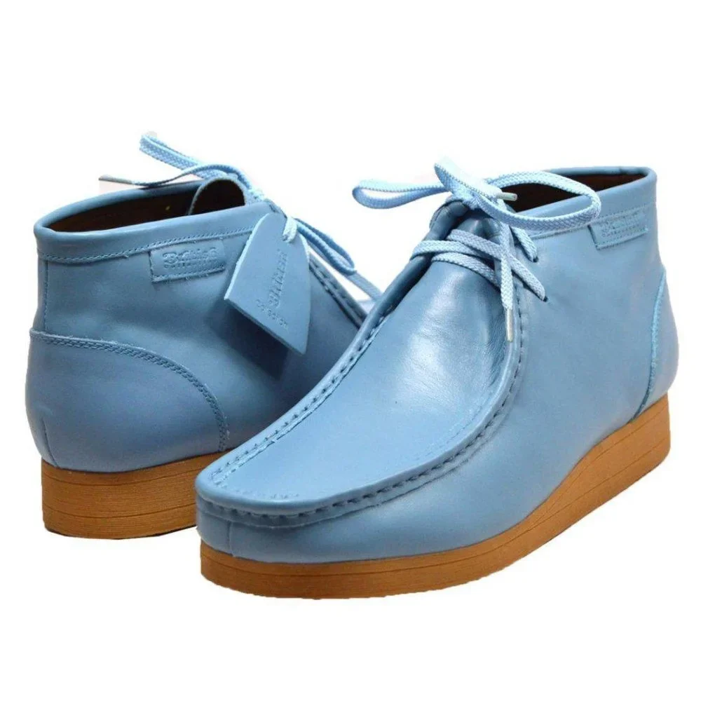 British Walkers New Castle Wallabee Style Boots Men's Sky Blue Leather - Picture 1 of 6